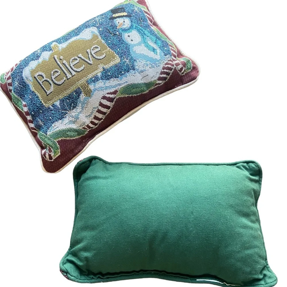 Vintage Holiday Snowman Believe Throw Pillow